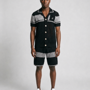 Crochet Knit Shirt - Black/Grey