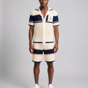 Crochet Knit Shirt - Cream/Pageant Blue