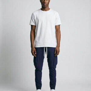 Stretch Curved Zip Nylon Cargo Pant - Navy